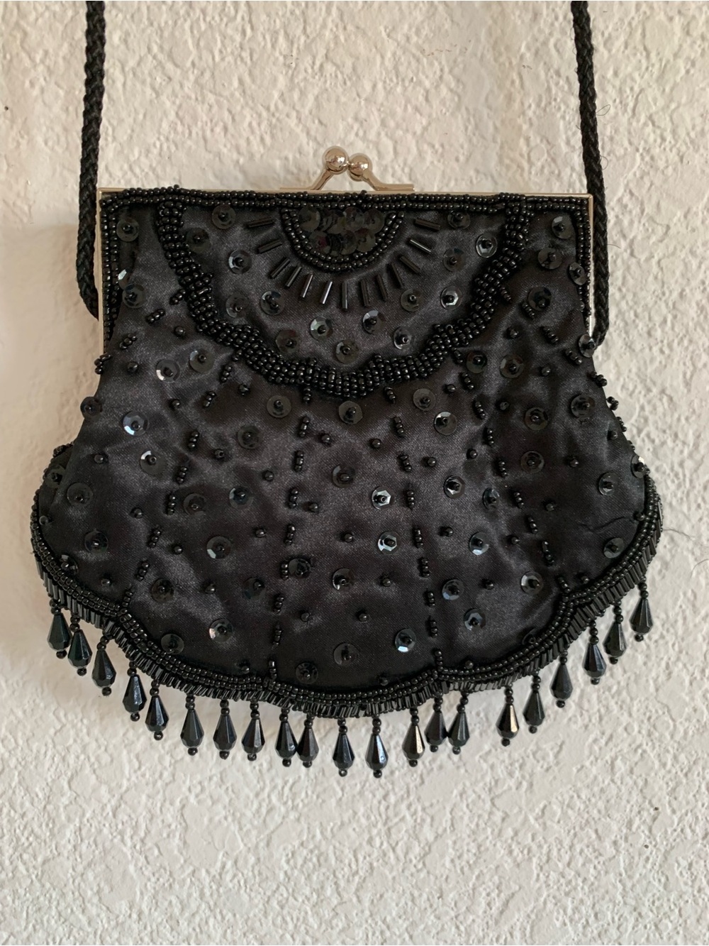 Black Beaded Evening Bag - Elegant Beadwork Shoulder Purse
